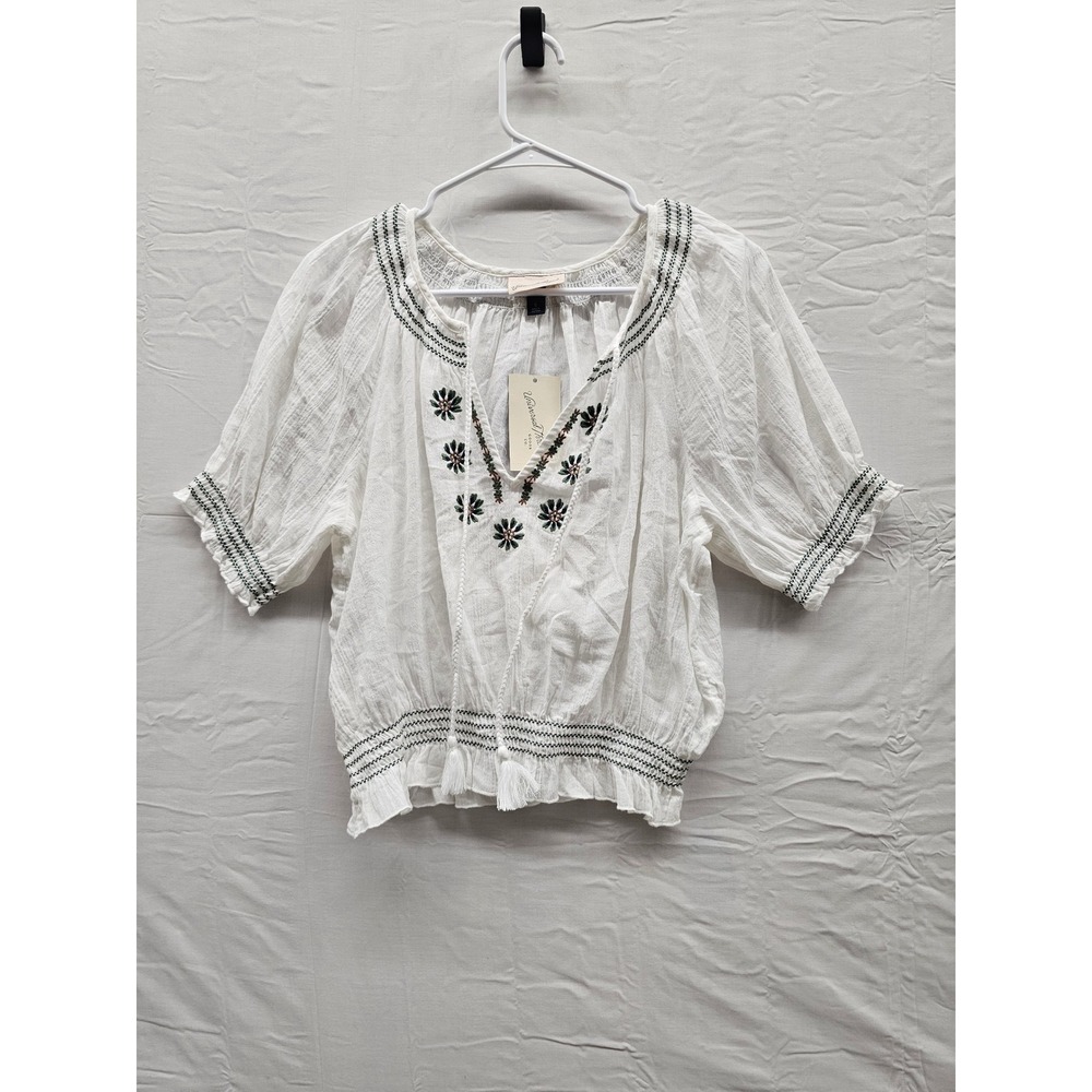Universal Thread Womens Embroidered Peplum Top White Cotton Casual Size Small